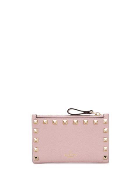 Rockstud grainy calfskin cardholder with zip by VALENTINO