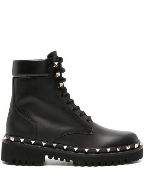 Rockstud leather combat boots by VALENTINO