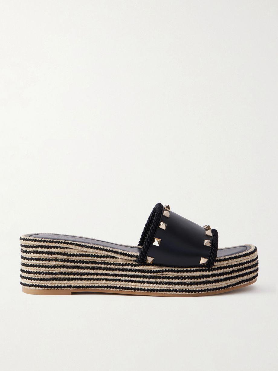 Rockstud leather platform espadrille slides by VALENTINO