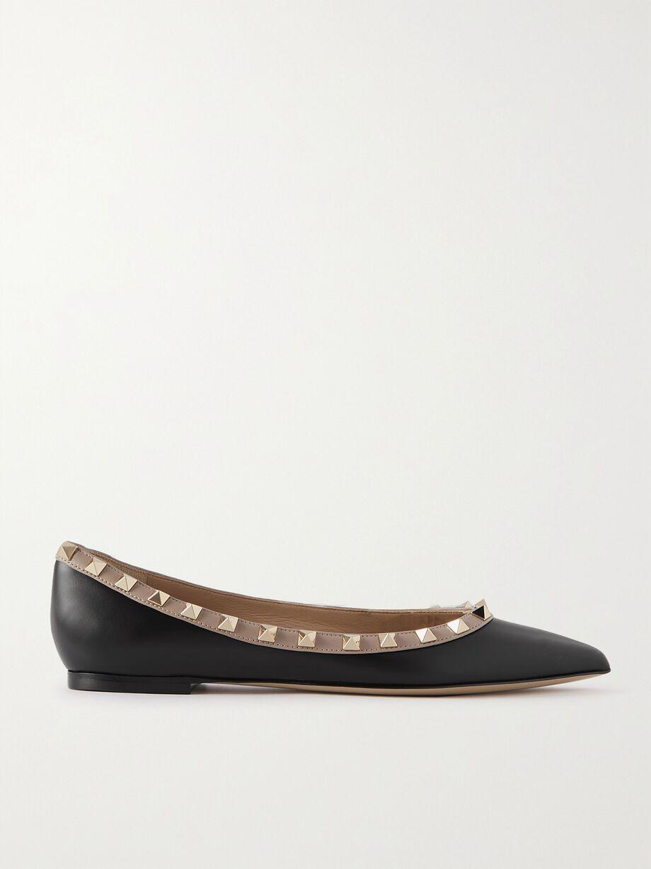 Rockstud leather point-toe flats by VALENTINO