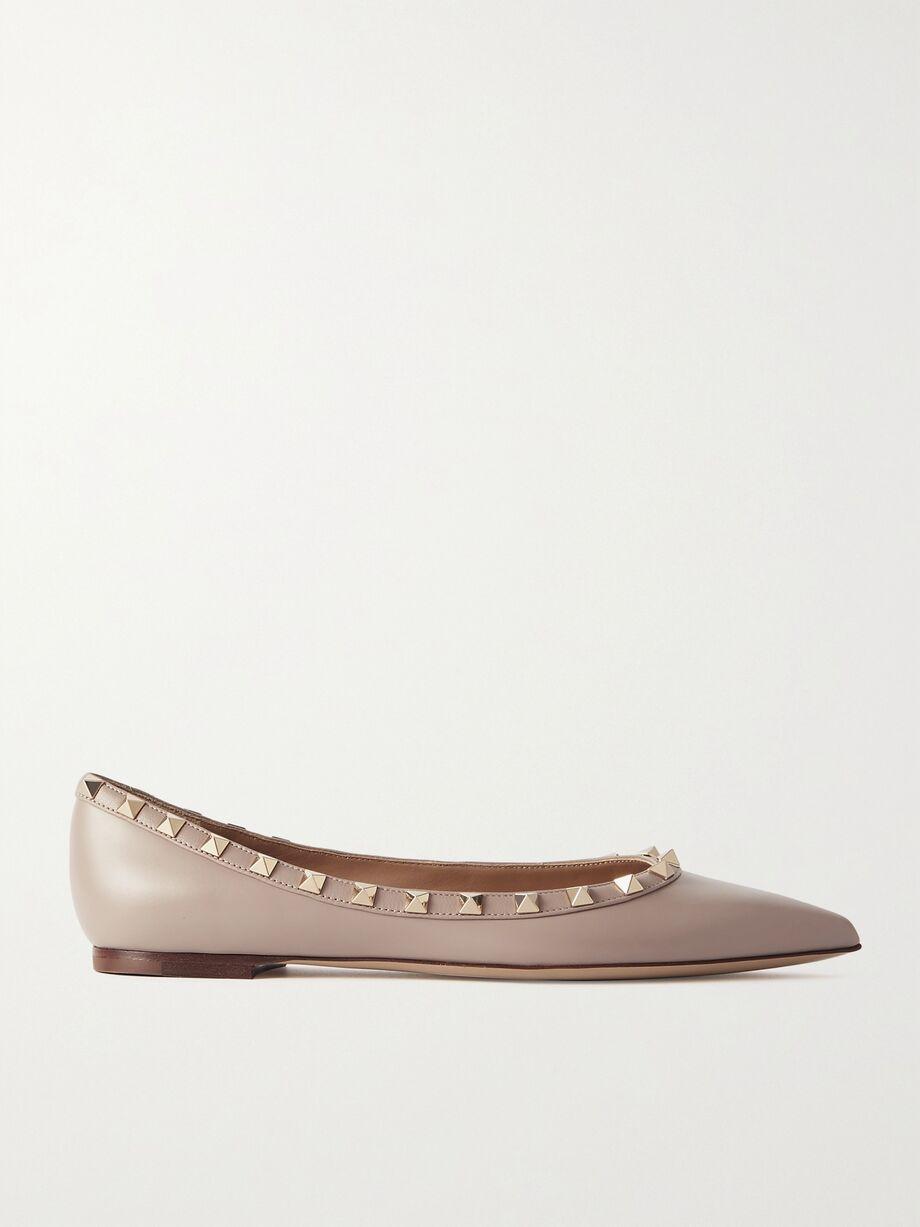 Rockstud leather point-toe flats by VALENTINO