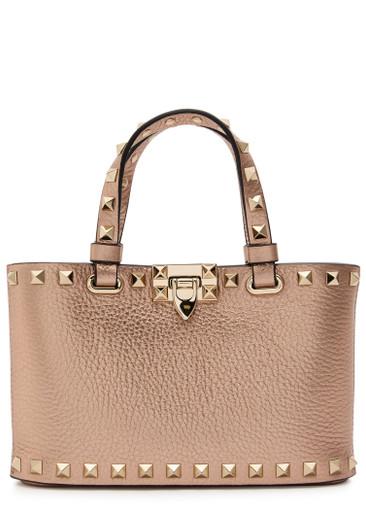 Rockstud mini metallic grained leather top handle bag by VALENTINO