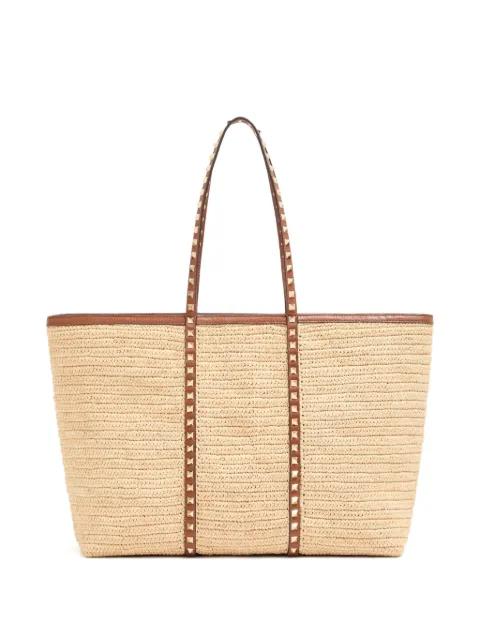 Rockstud raffia tote bag by VALENTINO
