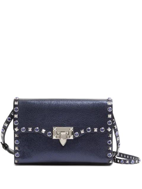 Rockstud small shoulder bag in laminated calfskin with cabochon stones by VALENTINO