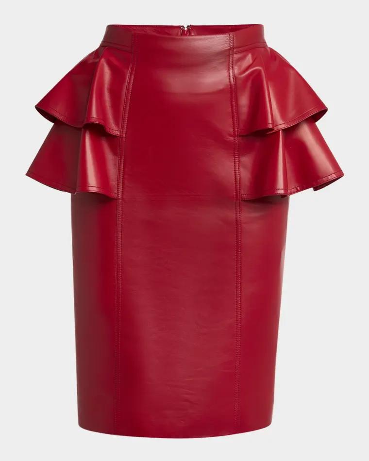 Ruffle Nappa Leather Pencil Skirt by VALENTINO