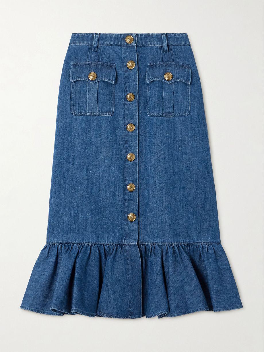 Ruffled denim midi skirt by VALENTINO