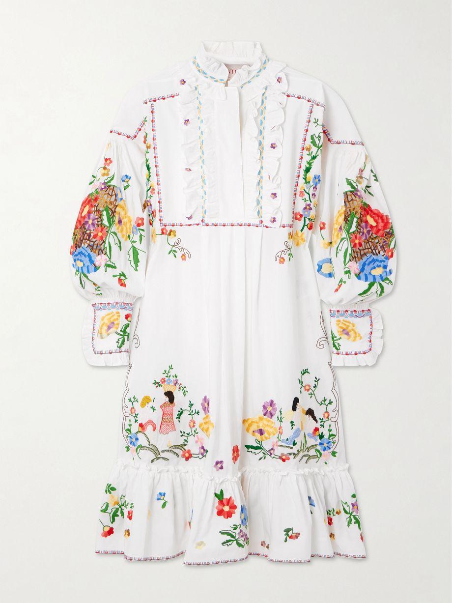Ruffled embroidered cotton, linen and silk-blend dress by VALENTINO
