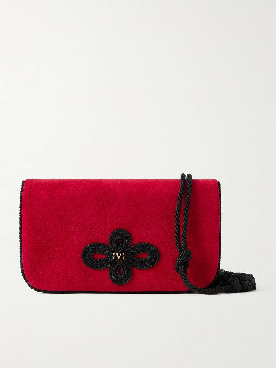 Sans Fin tasseled cord-trimmed suede clutch by VALENTINO Sans Fin tasseled cord-trimmed suede clutch by VALENTINO