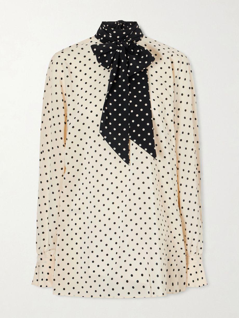 Scarf-detailed polka-dot silk crepe de chine blouse by VALENTINO