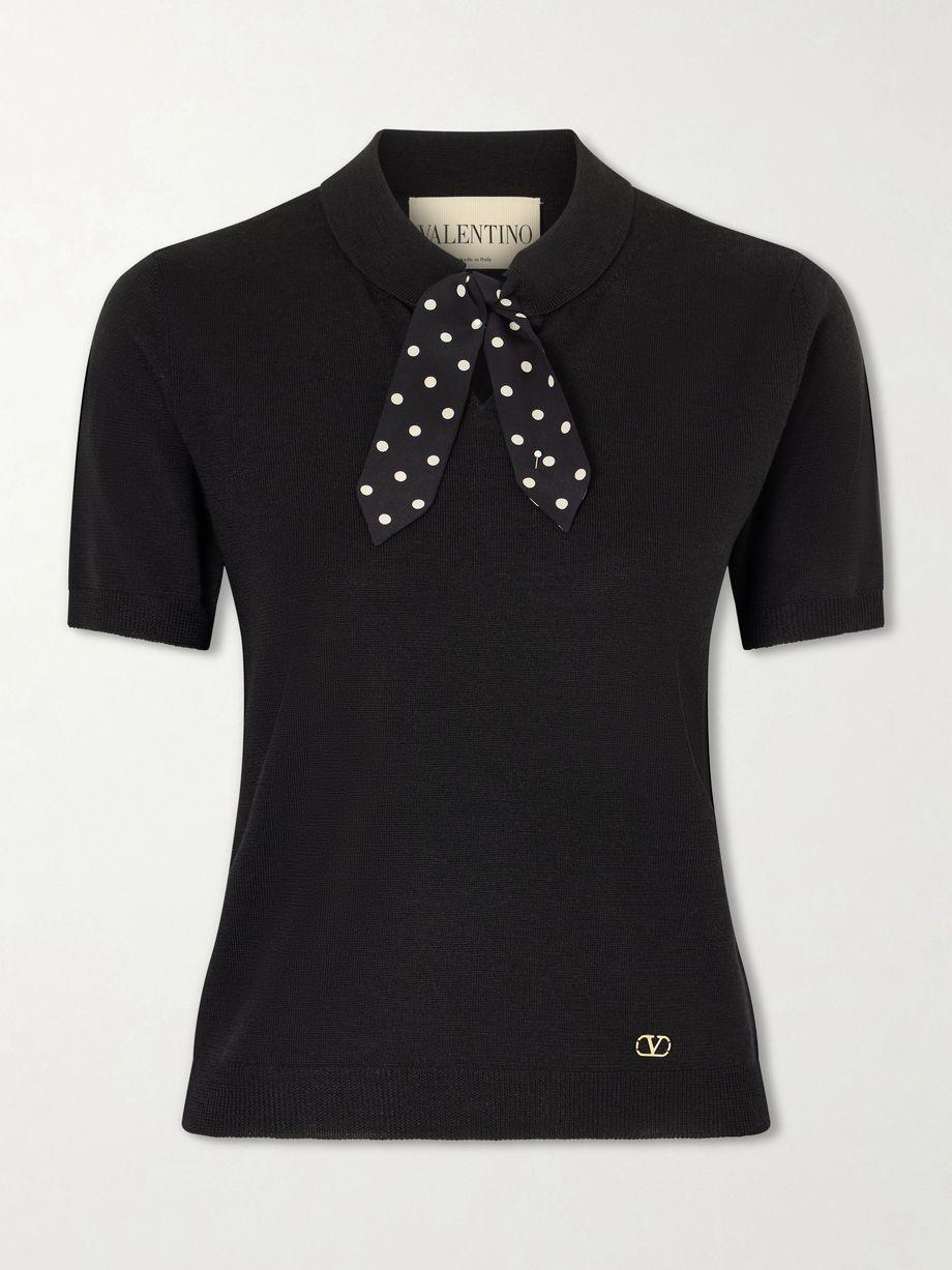 Silk-trimmed wool-blend knit polo shirt by VALENTINO