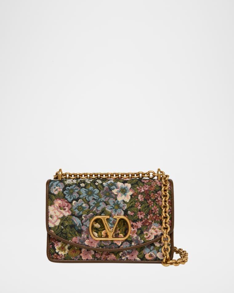 Small Floral Woven Leather-Trim Shoulder Bag by VALENTINO