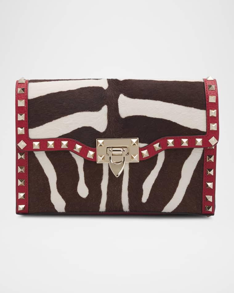 Small Rockstud Zebra-Print Calf Hair Clutch Bag by VALENTINO
