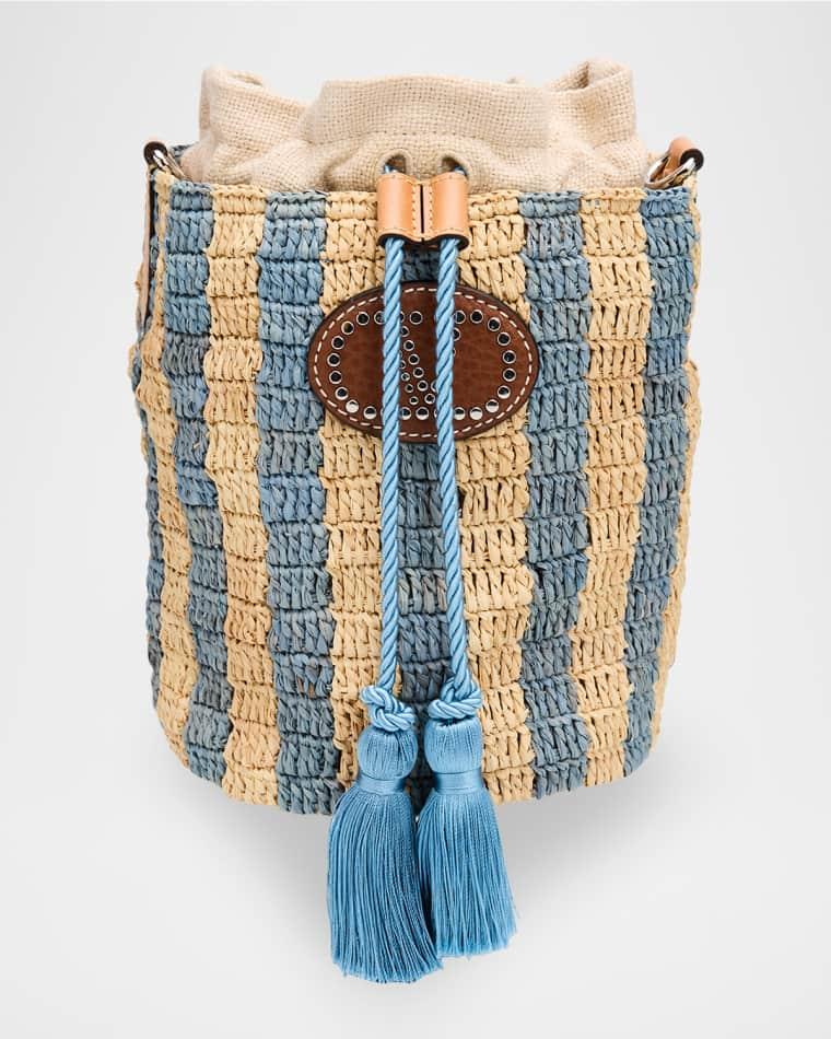 Small Striped Viscose Raffia Bucket Bag by VALENTINO