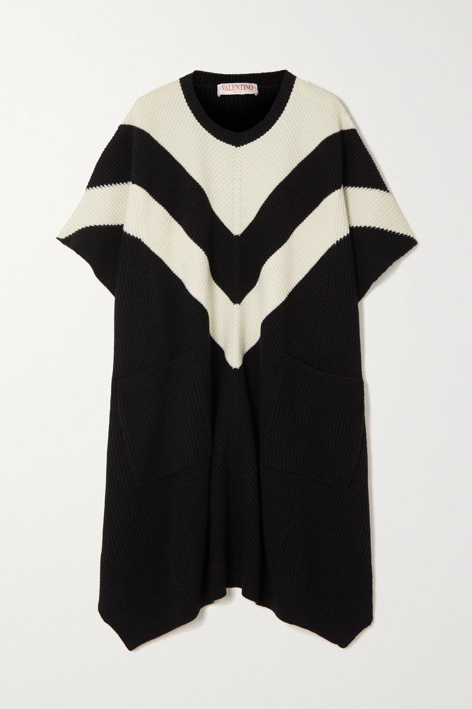 Striped ribbed virgin wool poncho by VALENTINO
