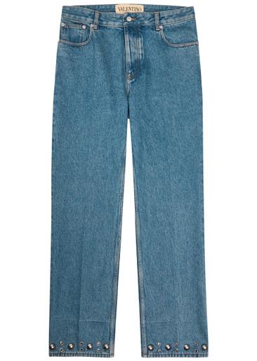 Stud-embellished straight-leg cotton jeans by VALENTINO