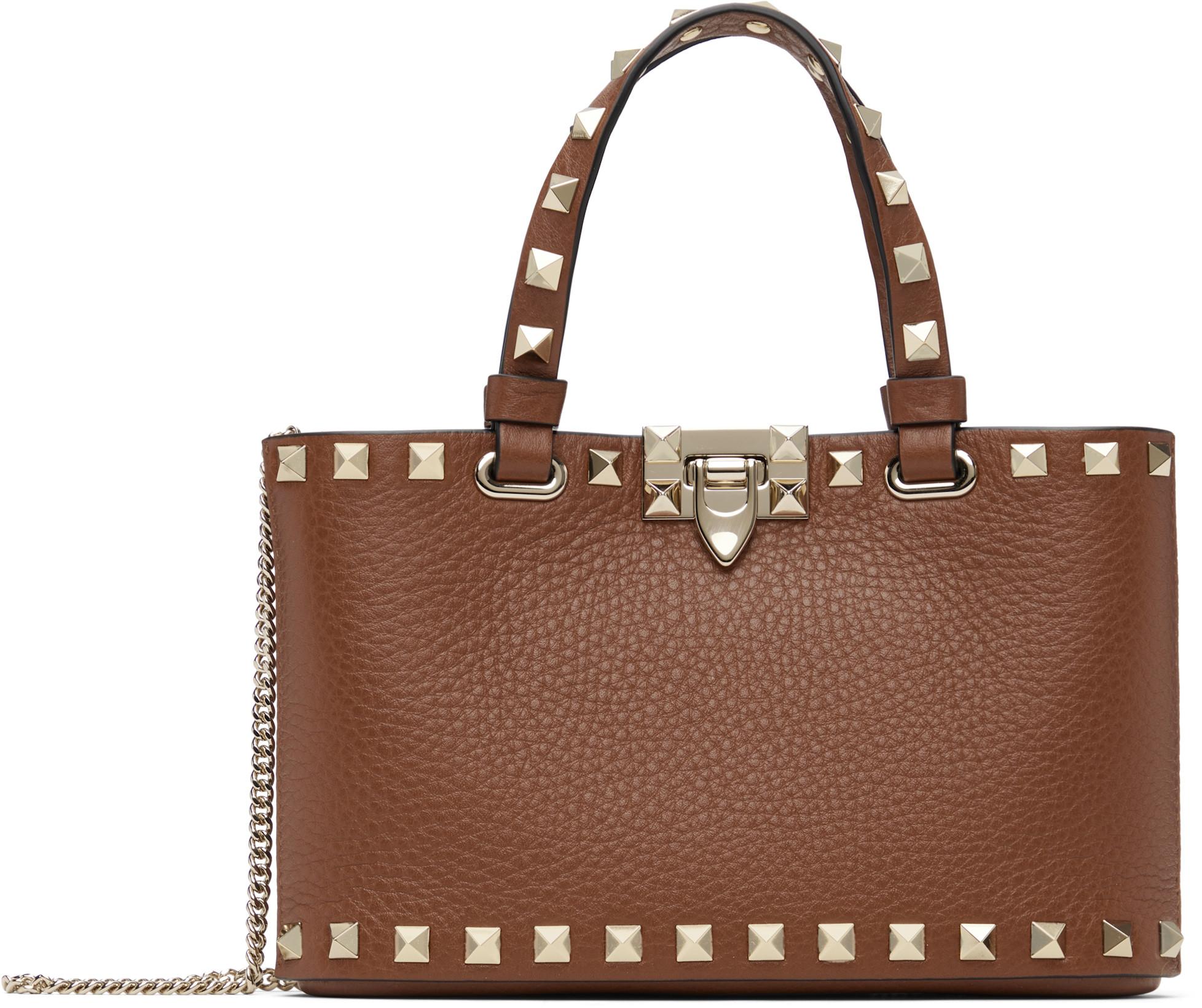 Tan Rockstud Mini Shopping Bag by VALENTINO