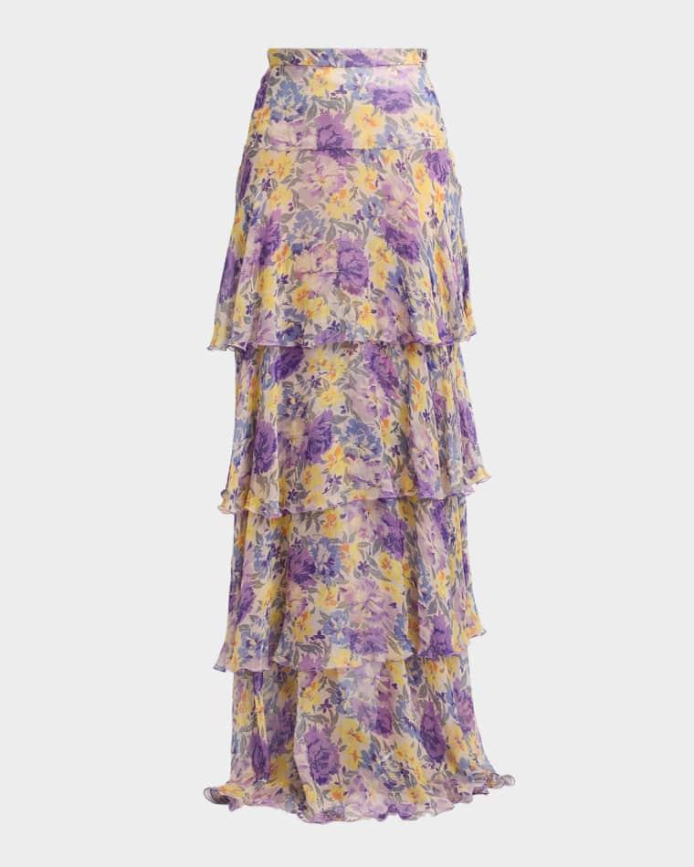 Tiered Floral Silk Chiffon Maxi Skirt by VALENTINO