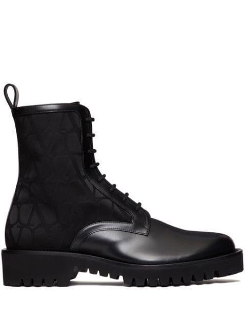 Toile Iconographe leather combat boots by VALENTINO