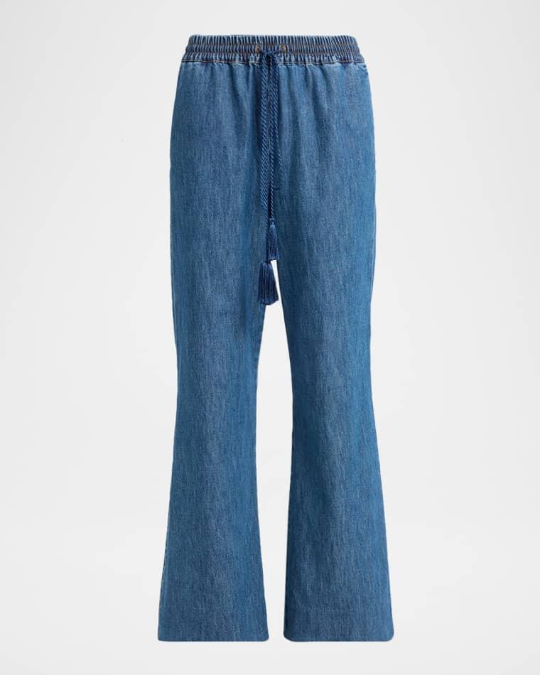 V-Logo Denim Flare Drawstring Pants by VALENTINO