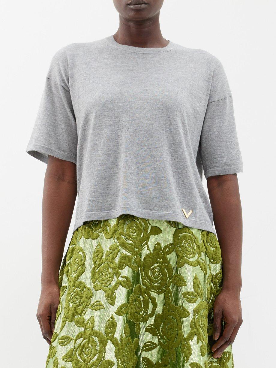 V-plaque cashmere-blend T-shirt by VALENTINO