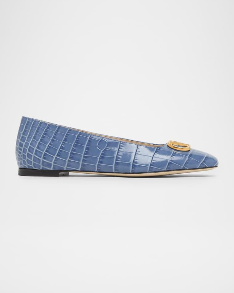 VLogo Croc-Embossed Leather Ballerina Flats by VALENTINO