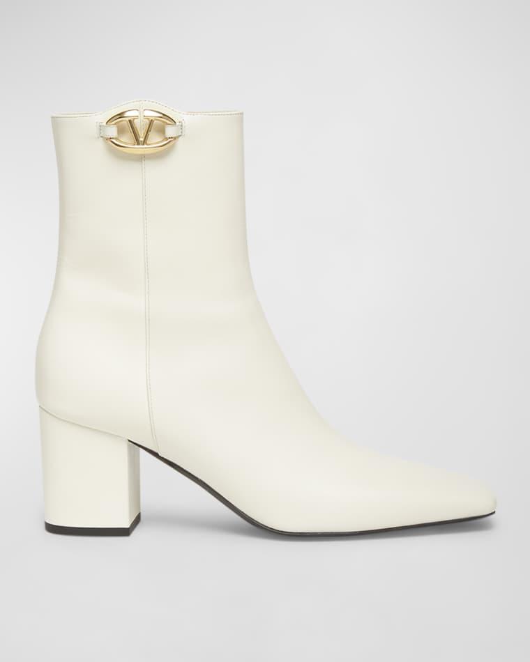 VLogo Leather Block-Heel Booties by VALENTINO