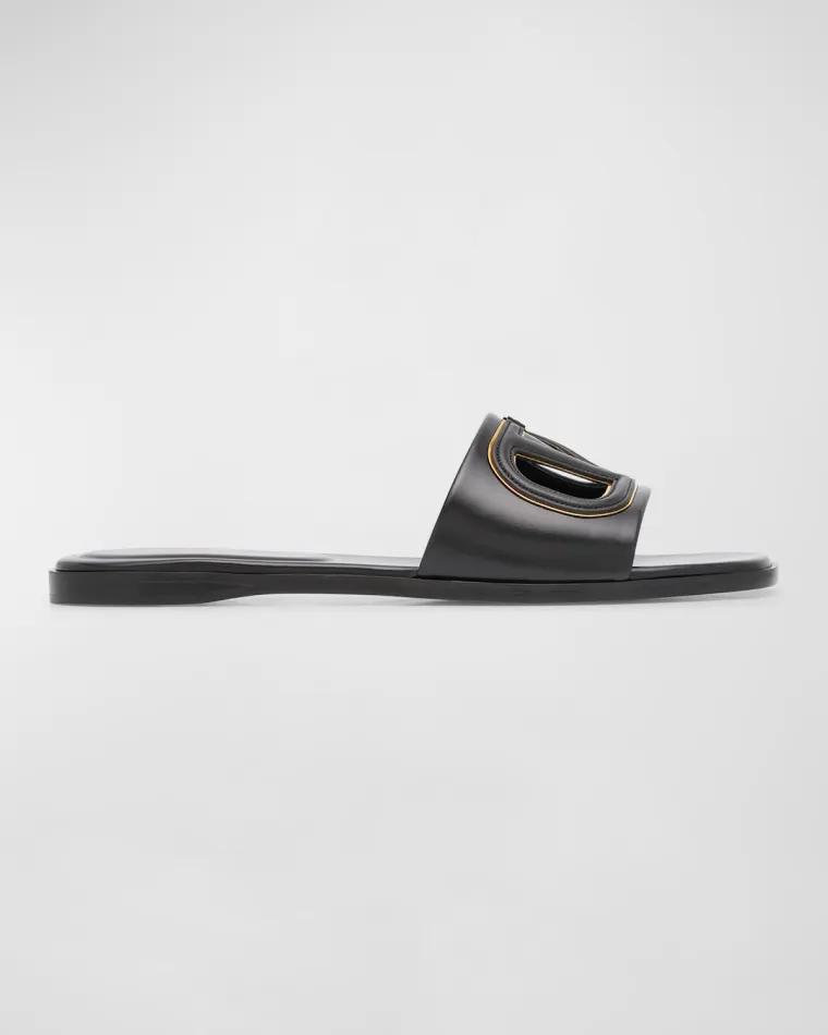 VLogo Leather Cutout Flat Slide Sandals by VALENTINO