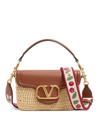 VLogo Leather & Crochet Raffia Shoulder Bag by VALENTINO
