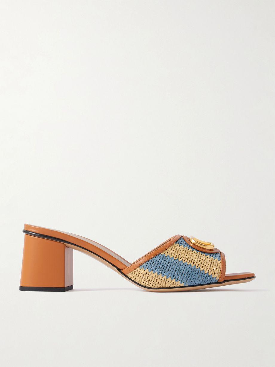 VLogo Signature 60 leather-trimmed striped raffia mules by VALENTINO