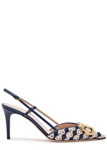 VLogo Signature 80 knit and leather slingback pumps by VALENTINO