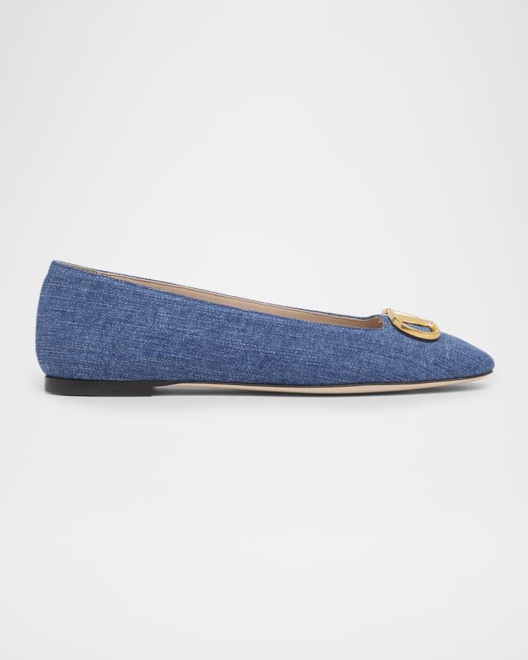 VLogo Signature Denim Ballerina Flats by VALENTINO