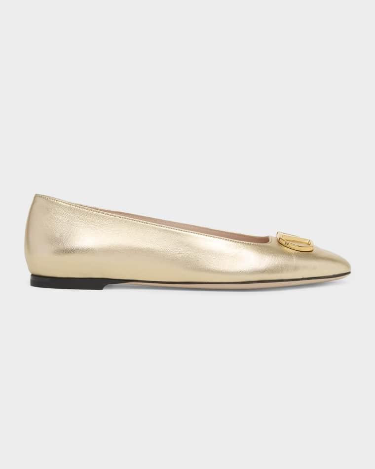 VLogo Signature Metallic Leather Ballerina Flats by VALENTINO