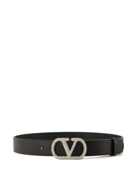 VLogo Signature belt in shiny calfskin with crystals 30mm by VALENTINO