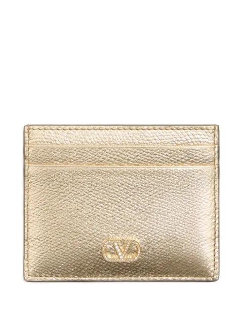 VLogo Signature card holder in laminated grainy calfskin with jewel logo by VALENTINO