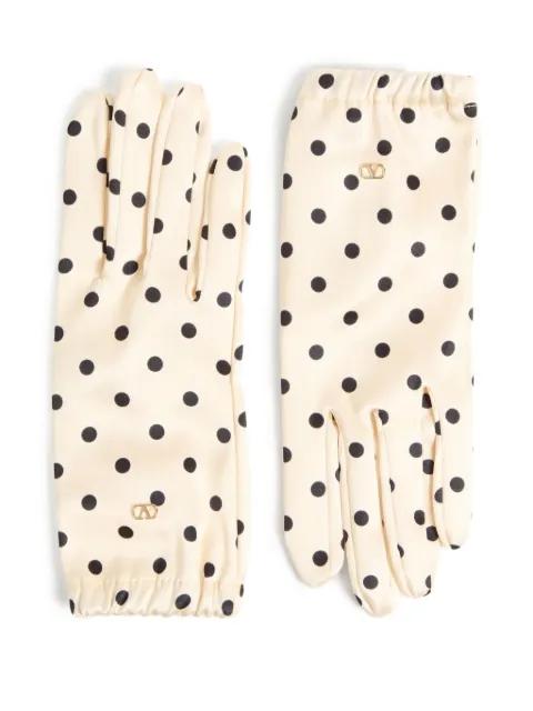 VLogo Signature polka-print silk gloves by VALENTINO