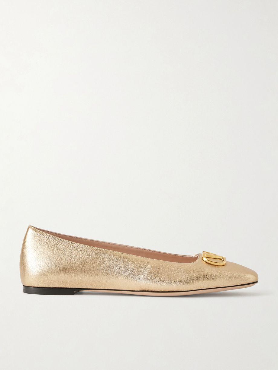 VLogo embellished metallic leather ballet flats by VALENTINO