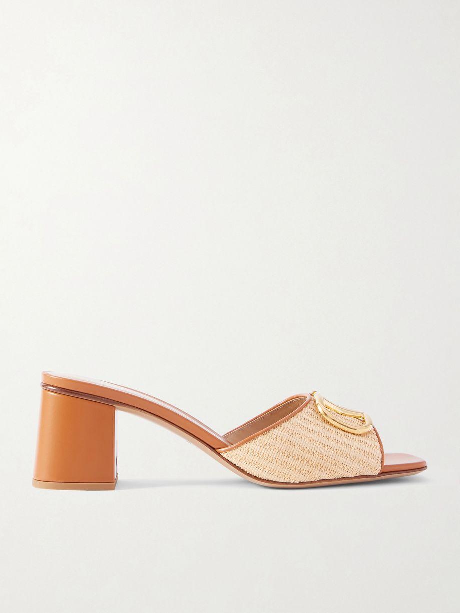 VLogo leather-trimmed raffia sandals by VALENTINO