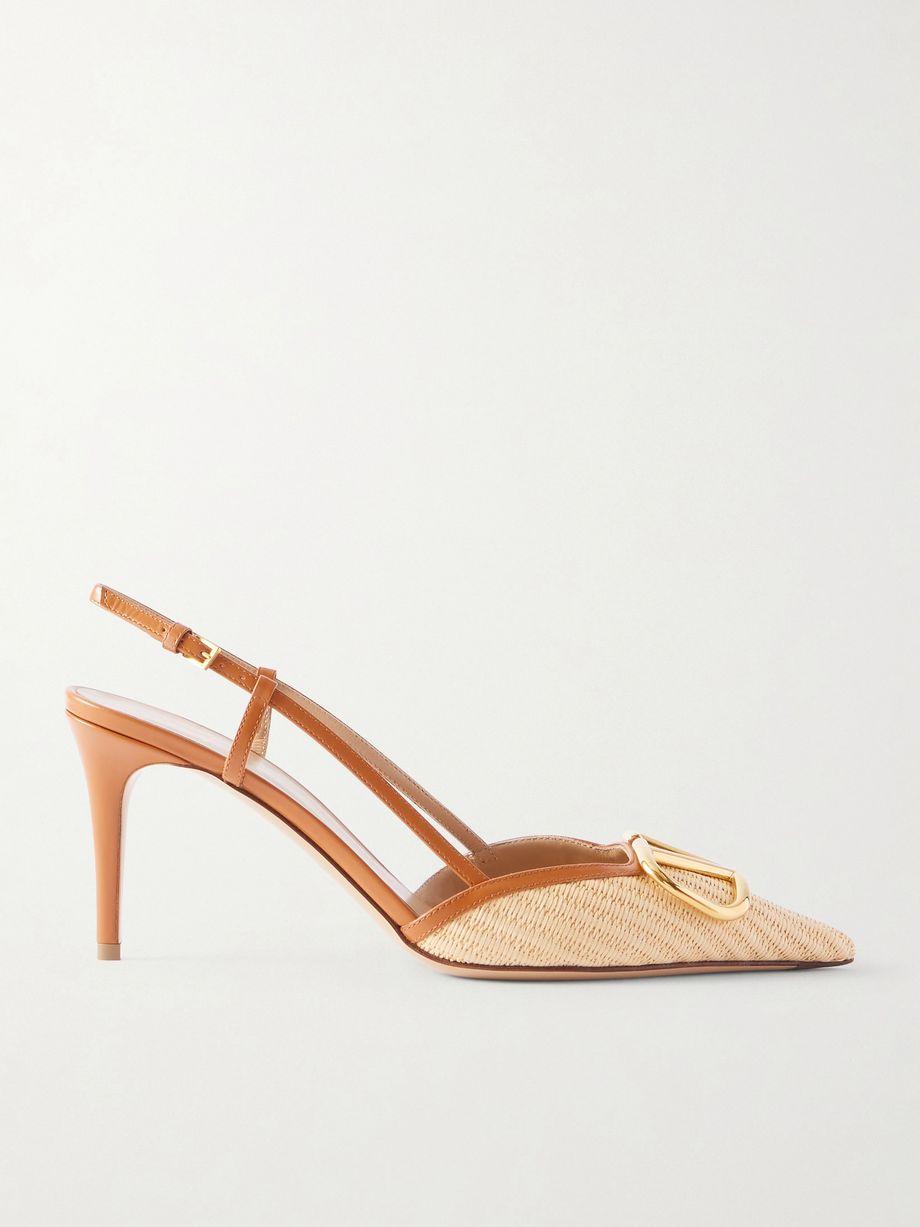 VLogo leather-trimmed raffia slingback pumps by VALENTINO