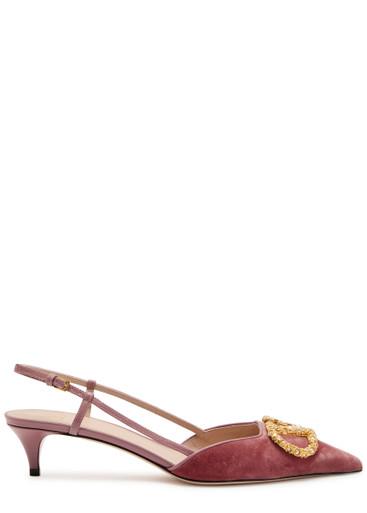 VLogo velvet and leather slingback pumps by VALENTINO