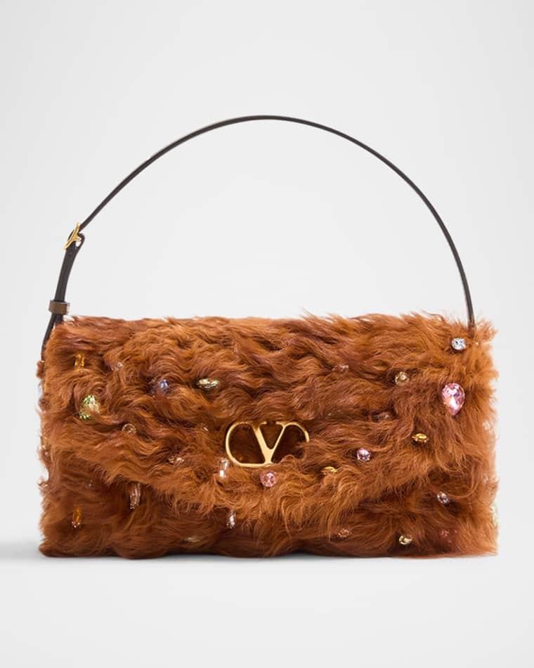 Vain Strass Fuzzy Shearling Shoulder Bag by VALENTINO