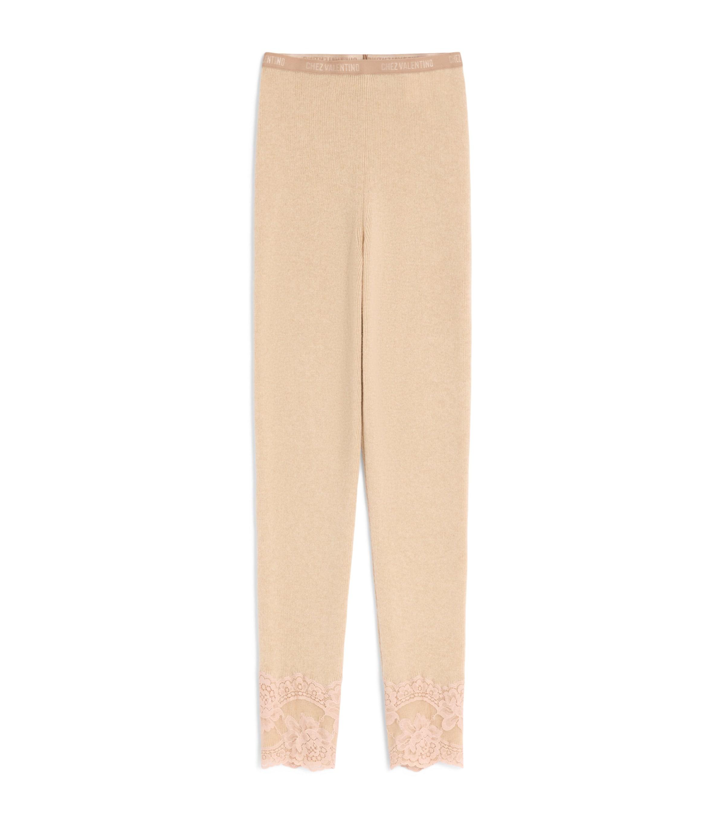 Valentino Cashmere Floral-Hem Leggings by VALENTINO