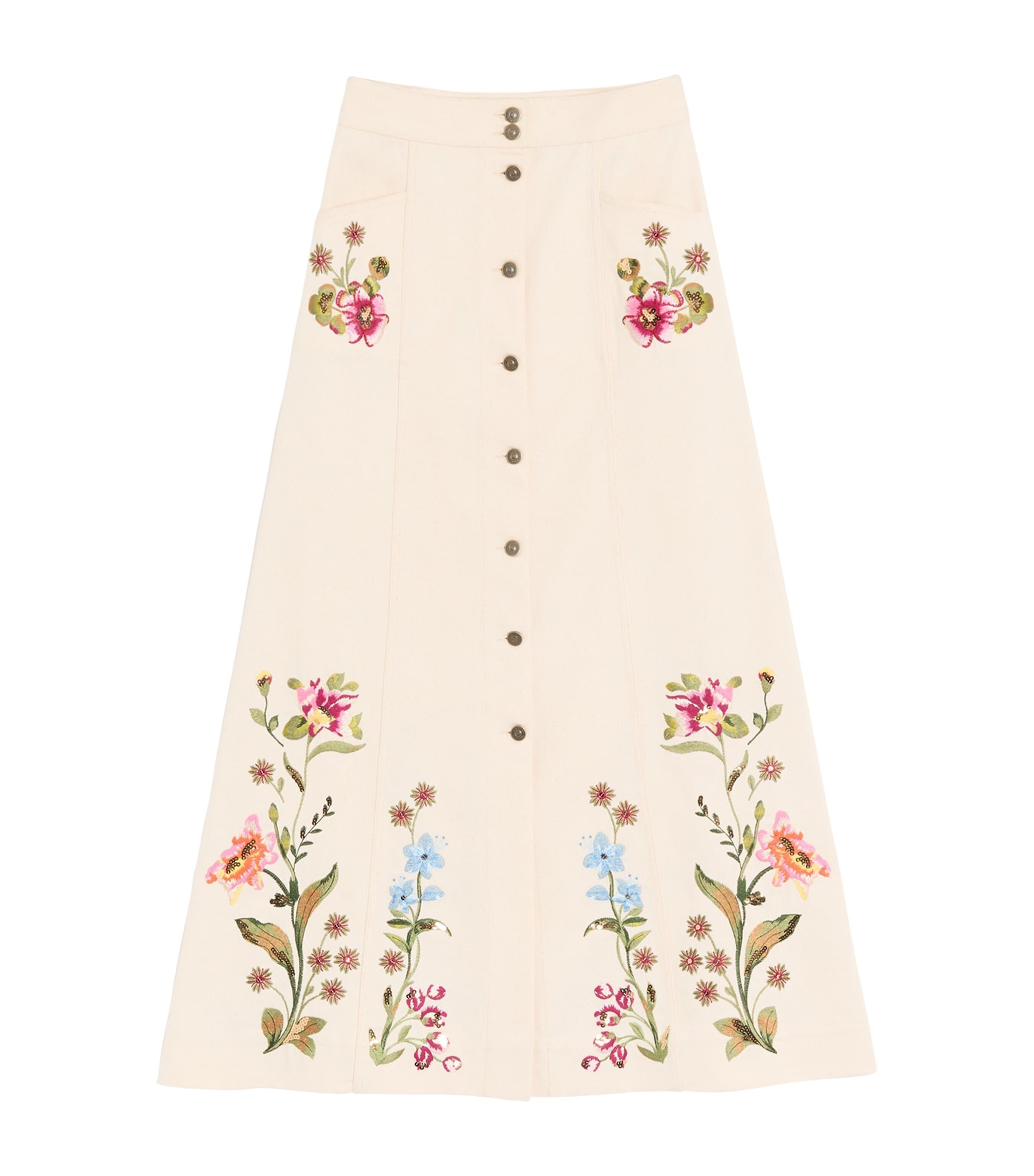Valentino Denim Embroidered Maxi Skirt by VALENTINO