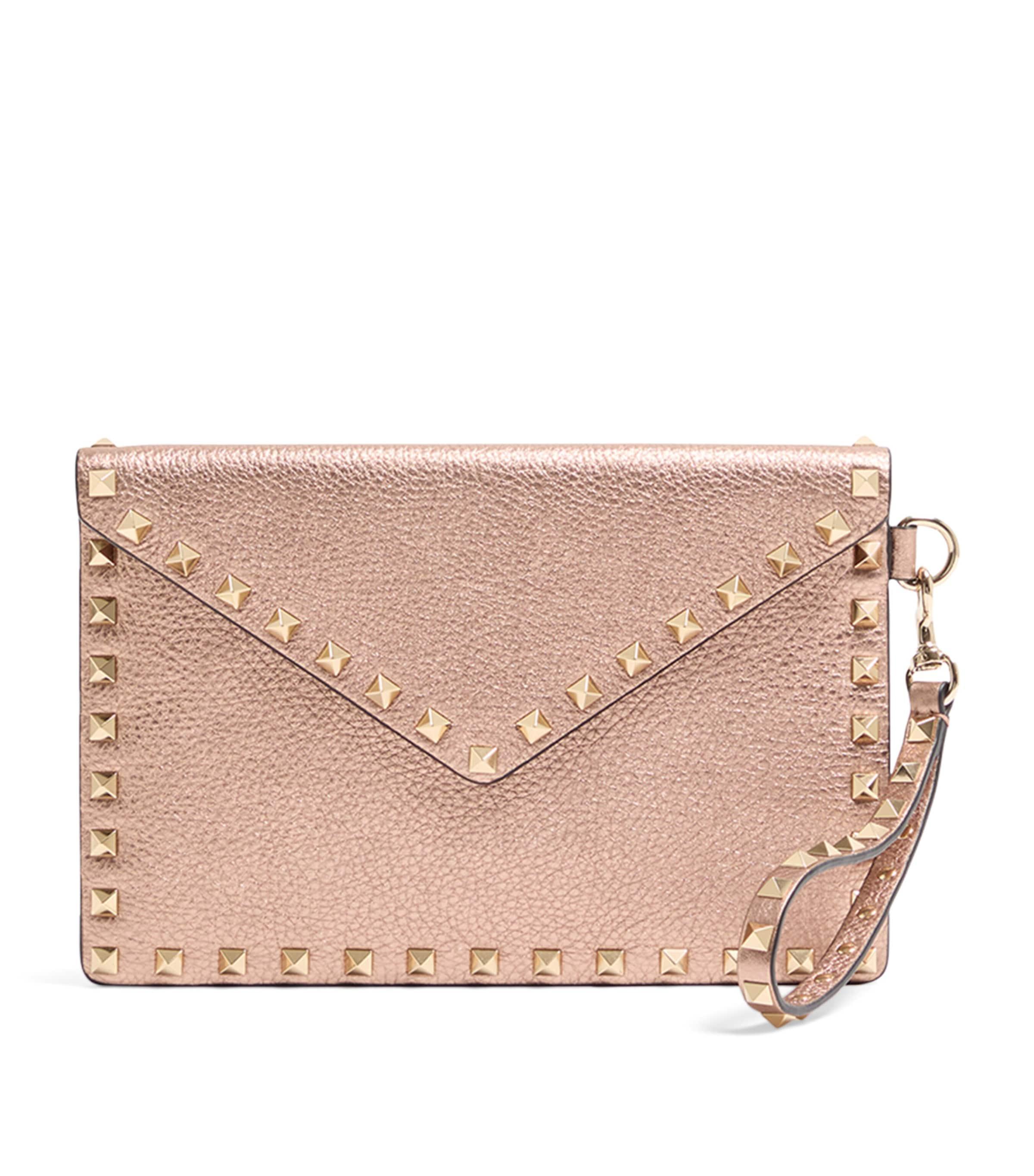 Valentino Garavani Calfskin Rockstud-Detail Clutch Bag by VALENTINO