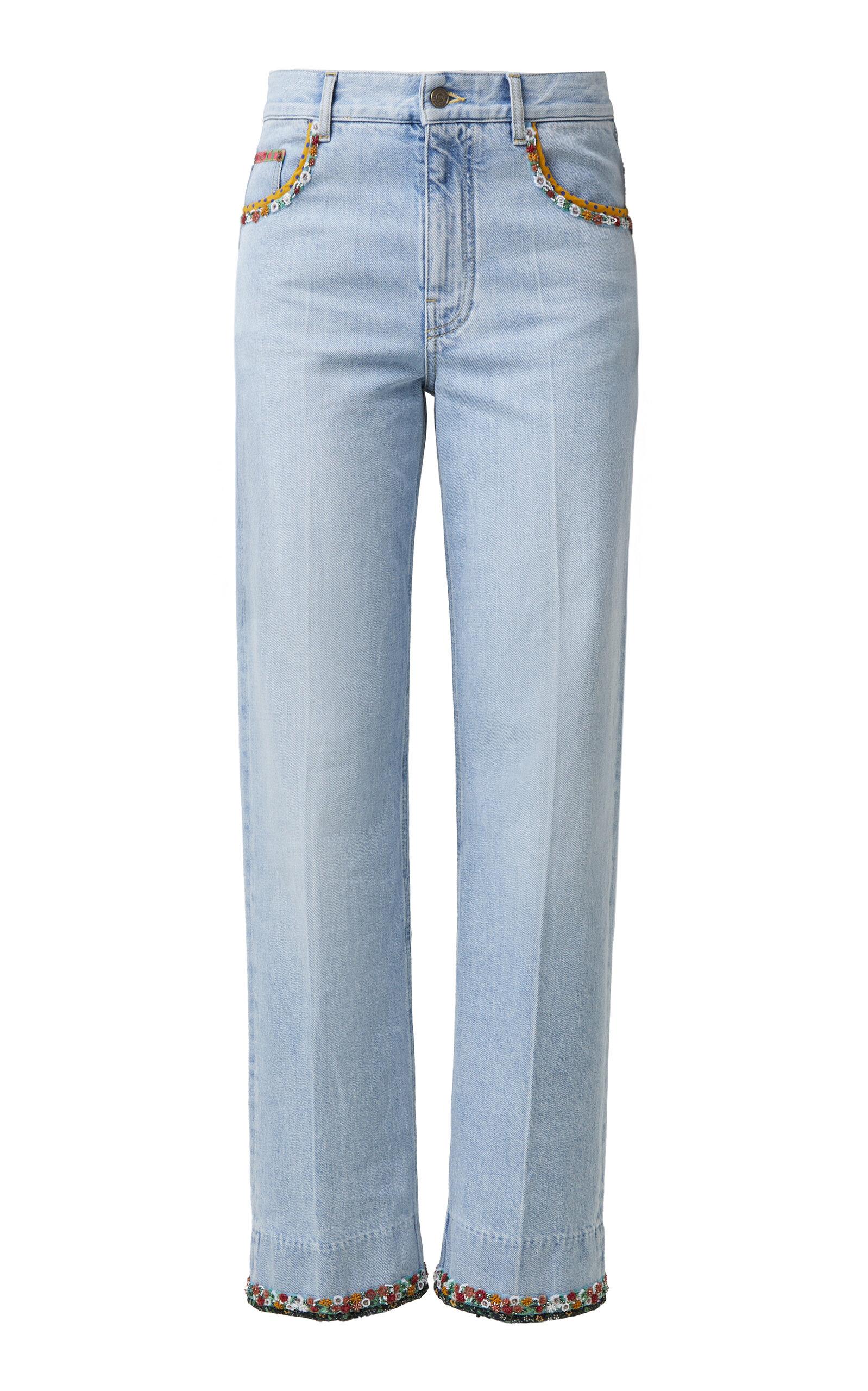 Valentino Garavani Embroidered Mid-Rise Straight-Leg Jeans - Moda Operandi by VALENTINO