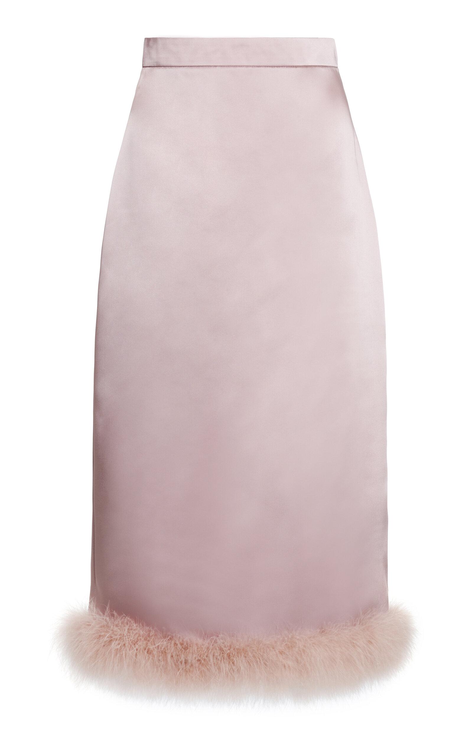 Valentino Garavani Feather-Trimmed Satin Midi Skirt - Moda Operandi by VALENTINO