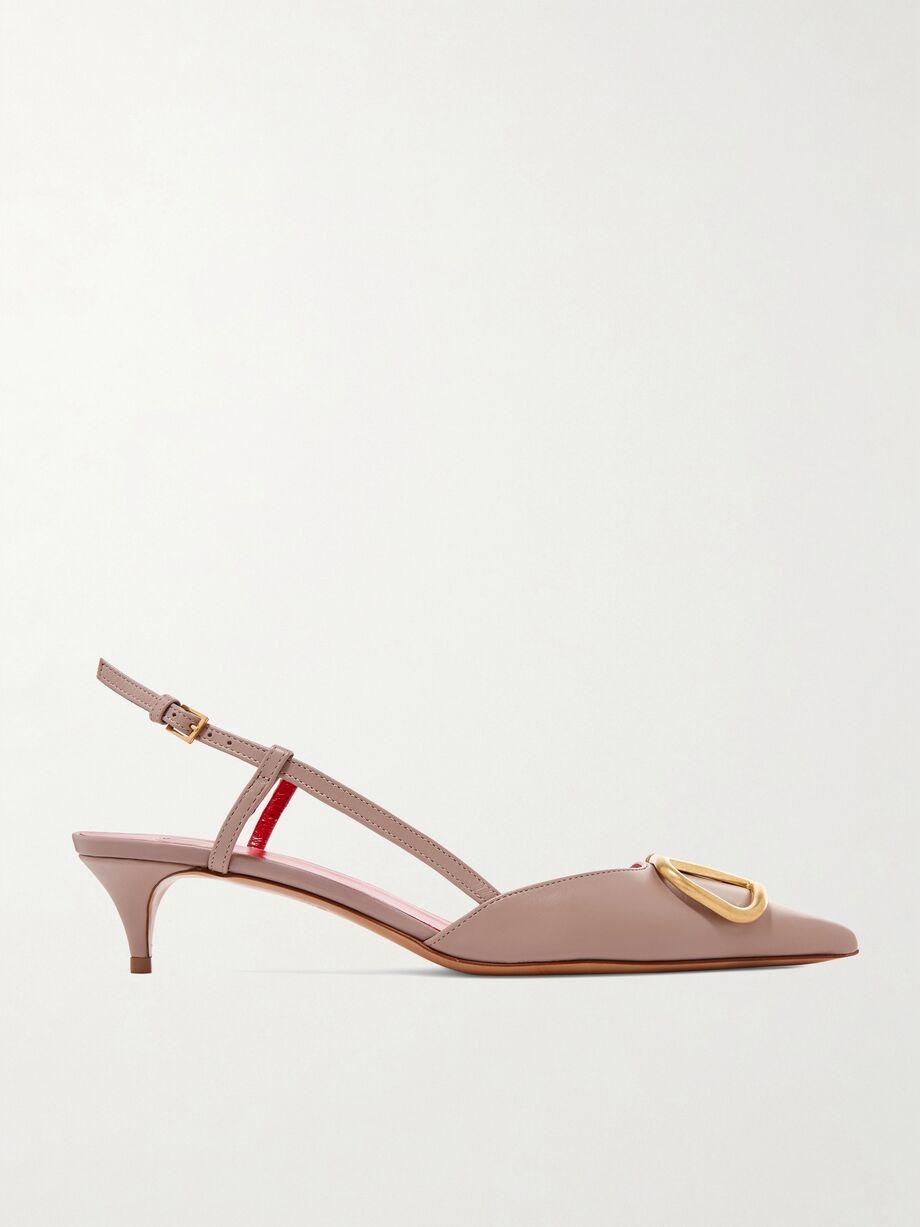 Valentino Garavani Go Logo 40 embellished leather slingback pumps by VALENTINO
