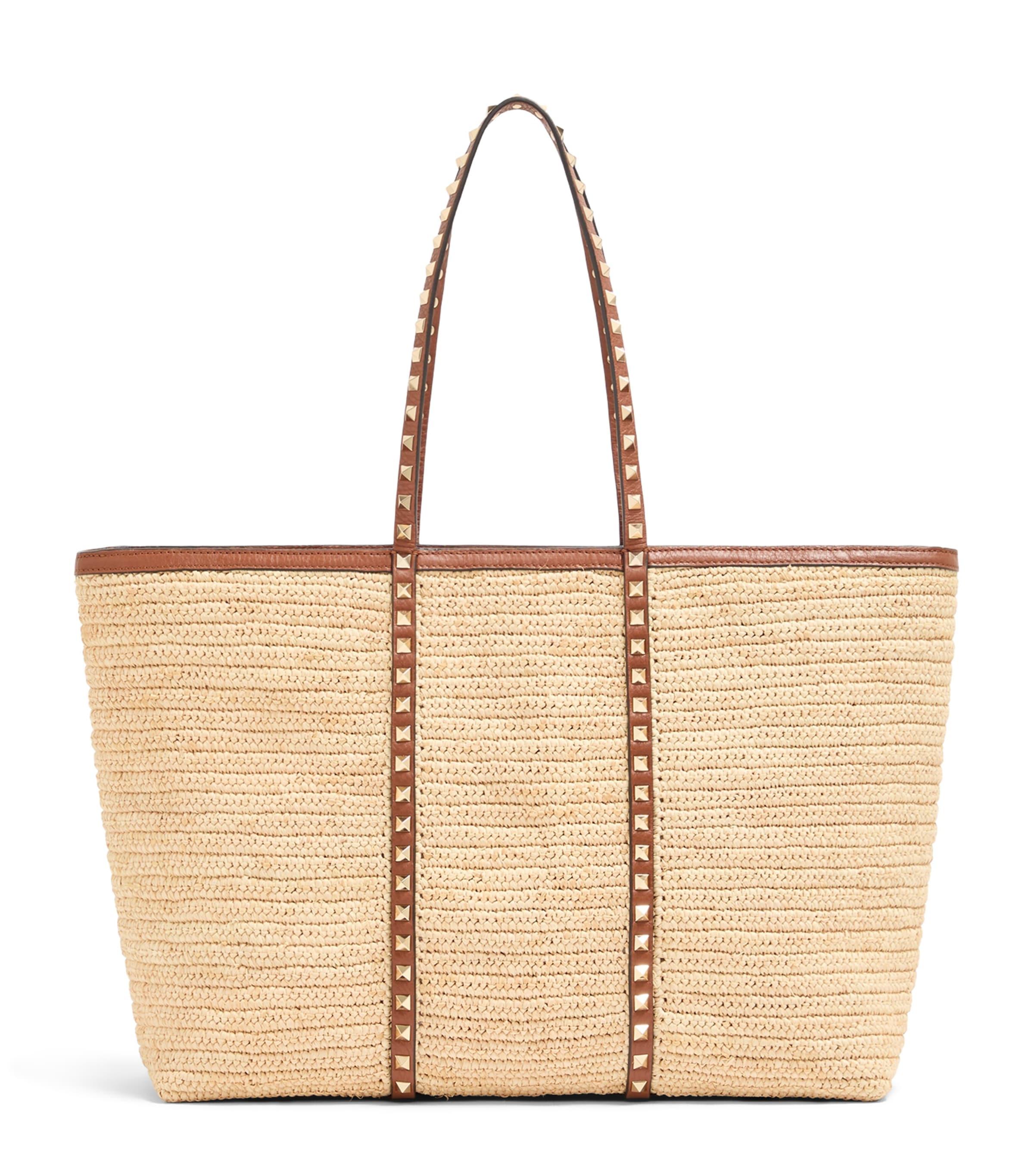 Valentino Garavani Large Straw Rockstud Tote Bag by VALENTINO