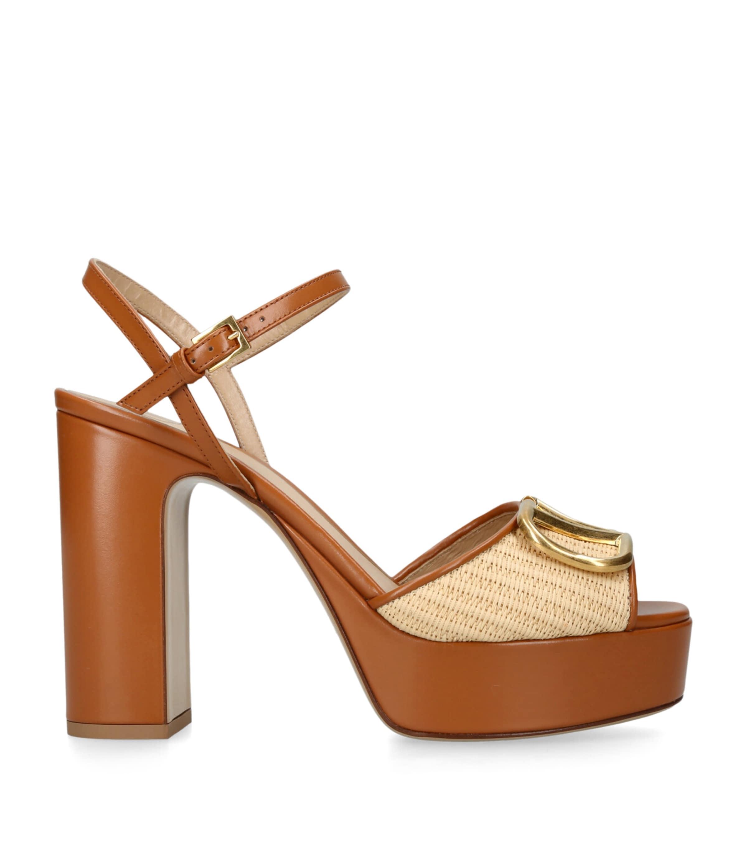 Valentino Garavani Raffia VLogo Signature Heeled Platform Sandals 115 by VALENTINO