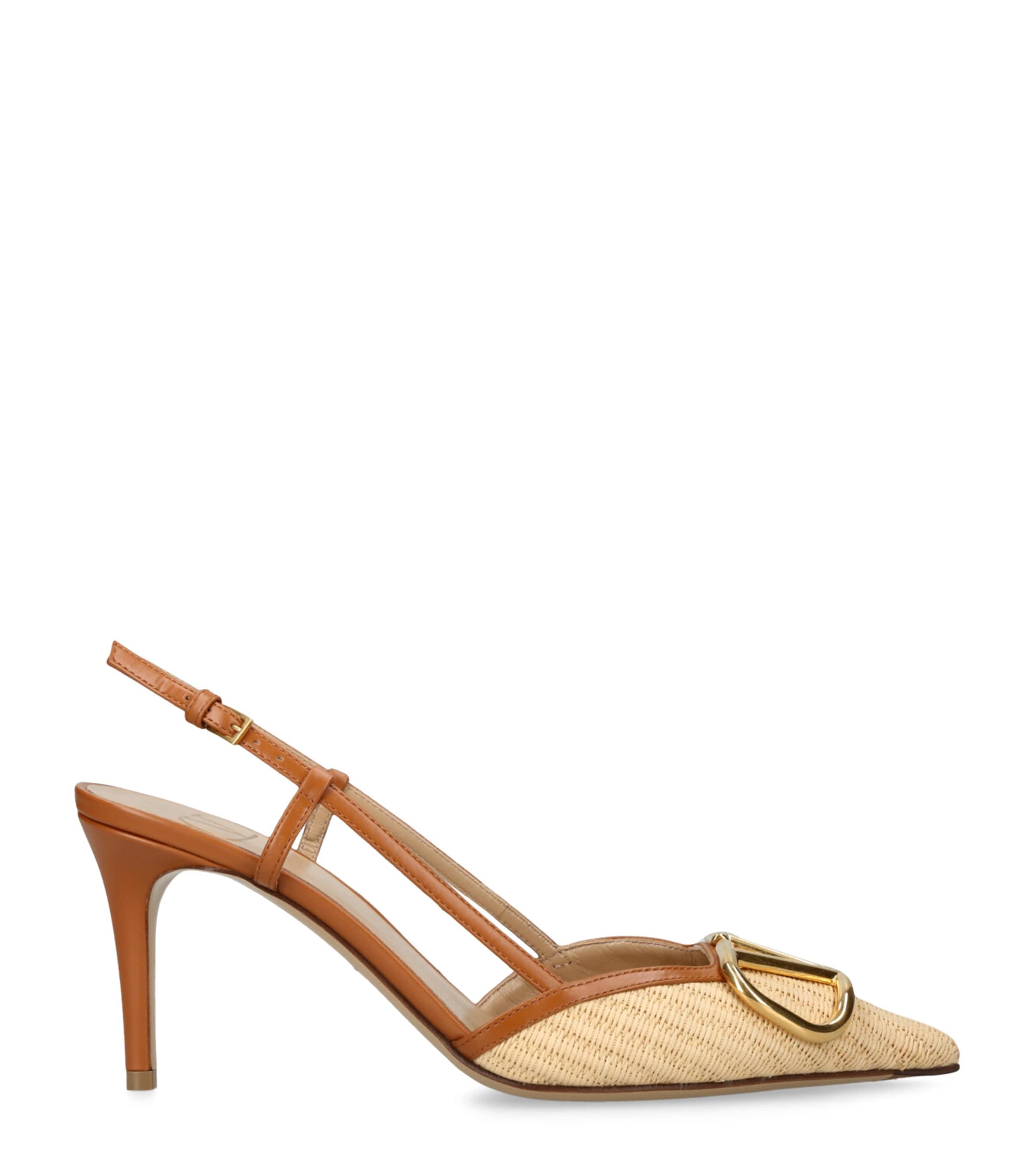 Valentino Garavani Raffia VLogo Slingback Pumps 80 by VALENTINO