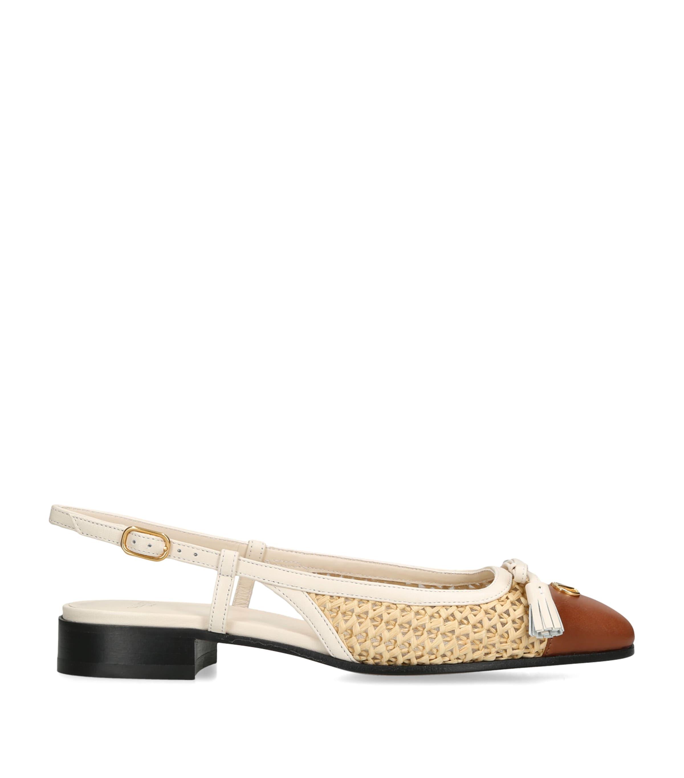 Valentino Garavani Raffia Velet du Roi Slingback Flats 25 by VALENTINO